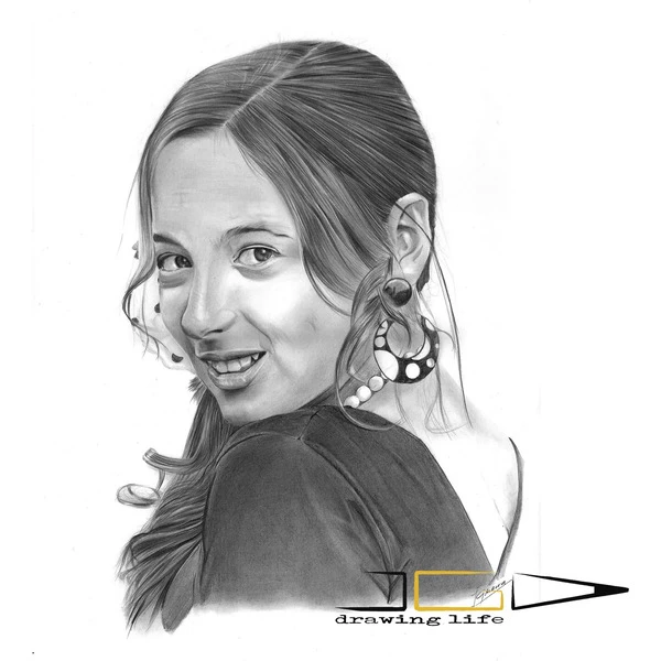 Retrato a lápiz de niña desde una foto, Lucía Seco