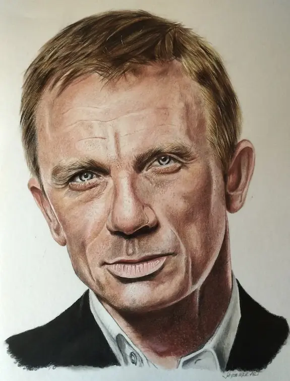 Retrato a lápiz de color de Daniel Craig como James Bond- Agente 007