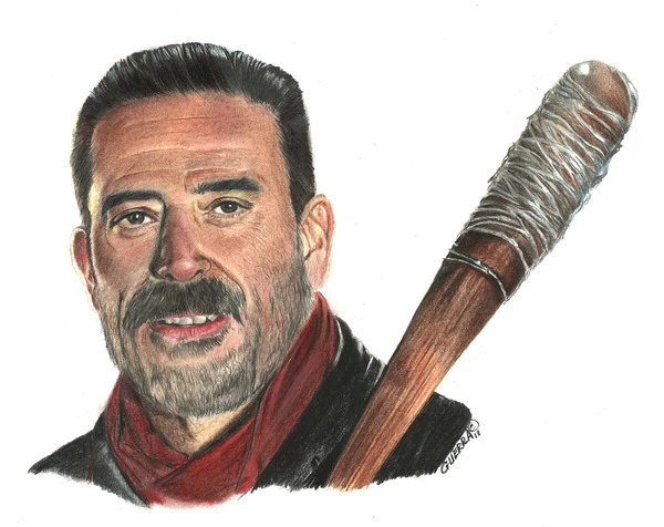 Retrato a lápiz de color Negan de The Walking Dead