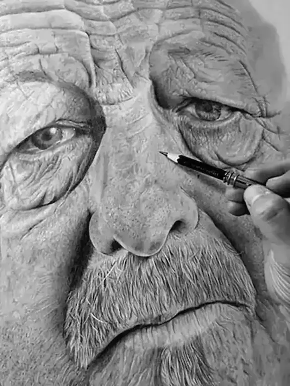 Detalle de proceso de retrato a lápiz del padre del autor