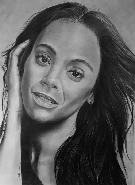 Retrato a lápiz de Zoe Saldaña