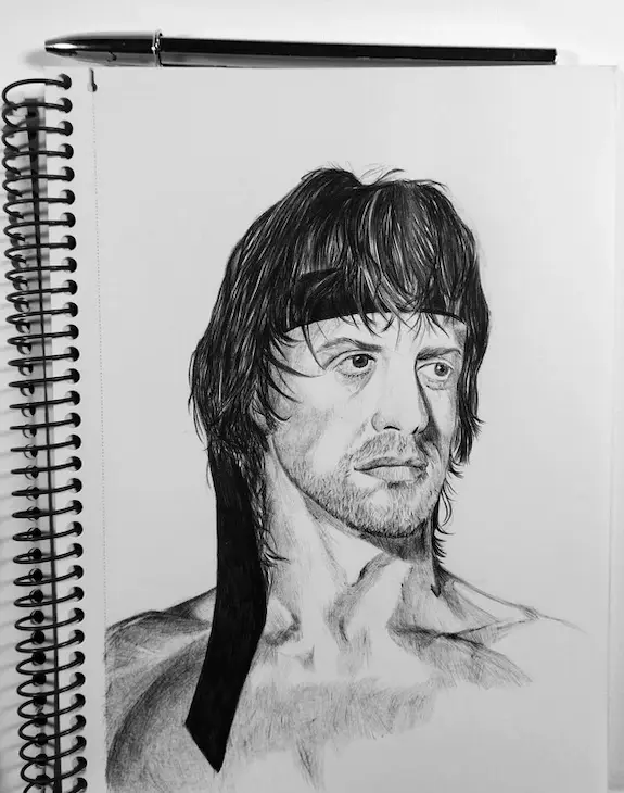 Retrato a bolígrafo de Silvester Stallone como Rambo