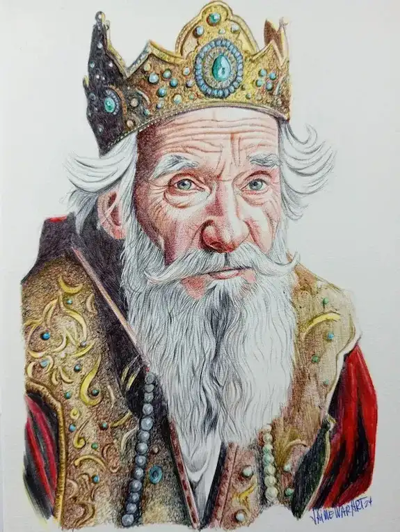 Retrato a bolígrafo de colores del rey Melchor