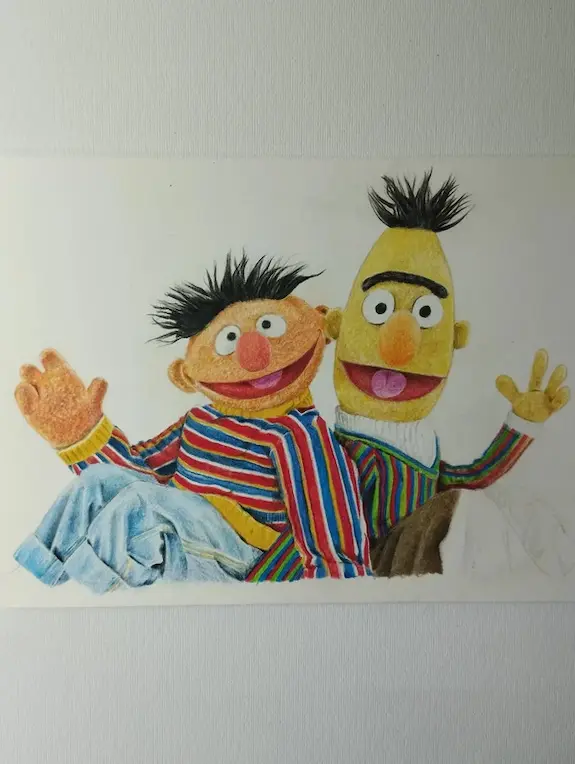 Retrato a lapiz de color con Faber Castell de Epi y Blas