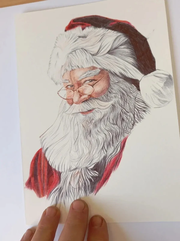 Retrato a boligrafo de Papa Noel