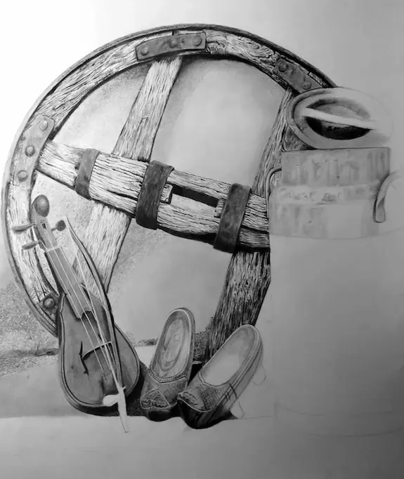 Proceso de dibujo de utensilios cántabros