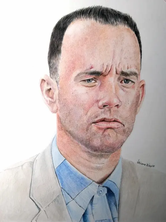 Retrato a lápiz de color por encargo de Forrest Gump